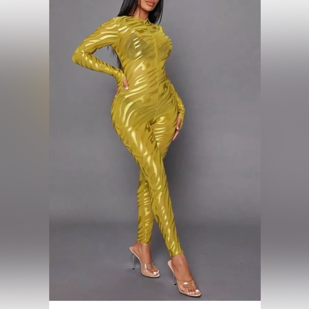 SHEIN SXY Mock Neck Mesh Unitard Jumpsuit size XS NWT - Picture 3 of 10